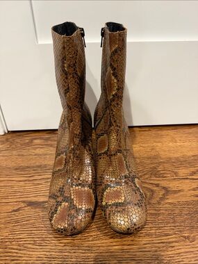 Free People Brown Snakeskin-Effect Heeled Ankle Boots